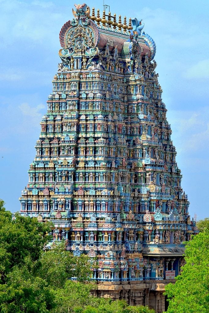 North Tower of the Meenakshi Amman Temple in Madurai, India. Image Credit: Wikimedia
